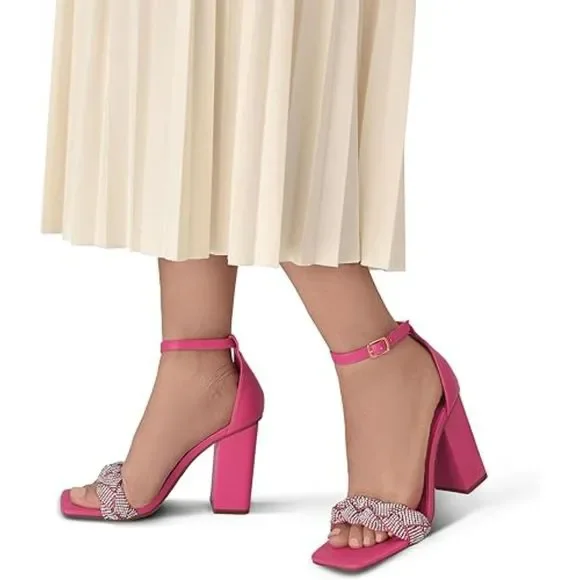 Women's Heels for Women Braided Open Toe Ankle Strap High Block Chunky Heels